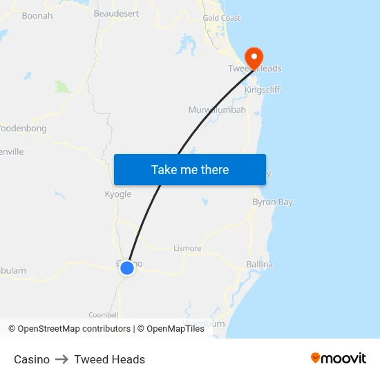 Casino to Tweed Heads map