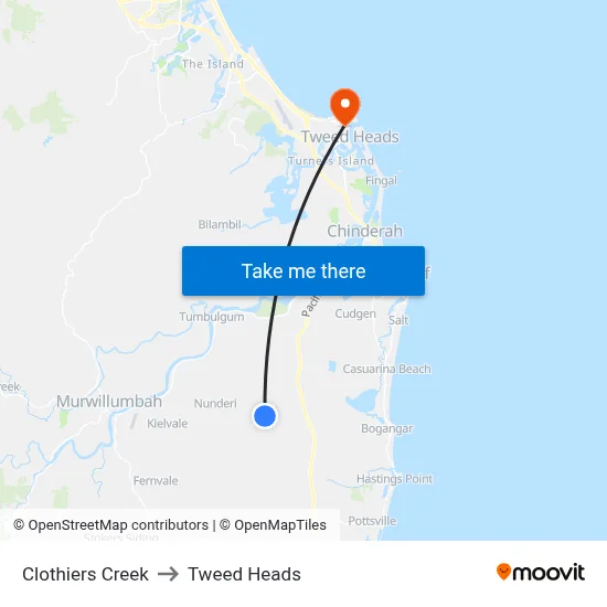 Clothiers Creek to Tweed Heads map