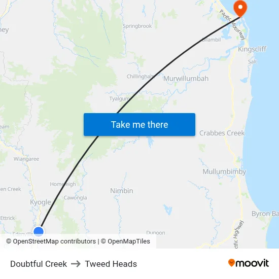Doubtful Creek to Tweed Heads map