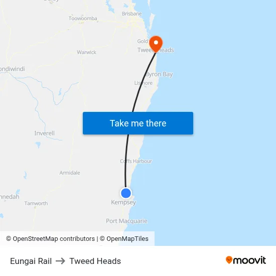 Eungai Rail to Tweed Heads map