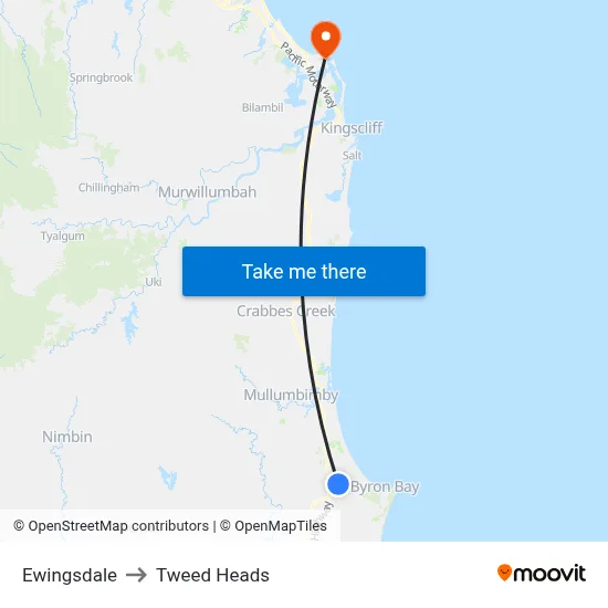 Ewingsdale to Tweed Heads map