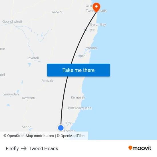 Firefly to Tweed Heads map