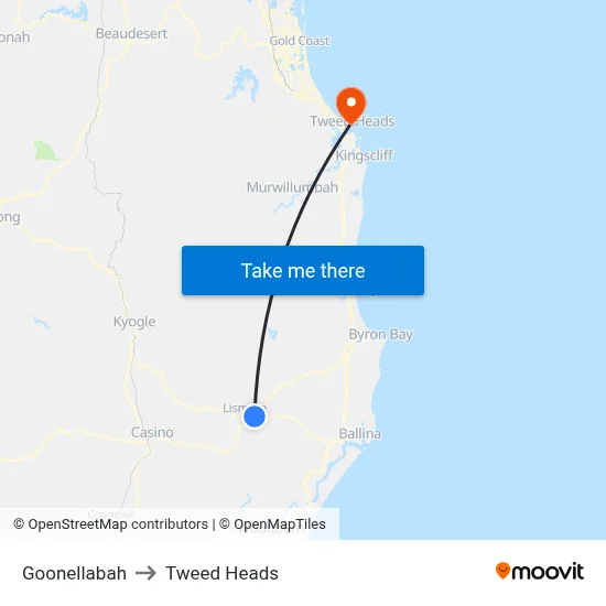 Goonellabah to Tweed Heads map