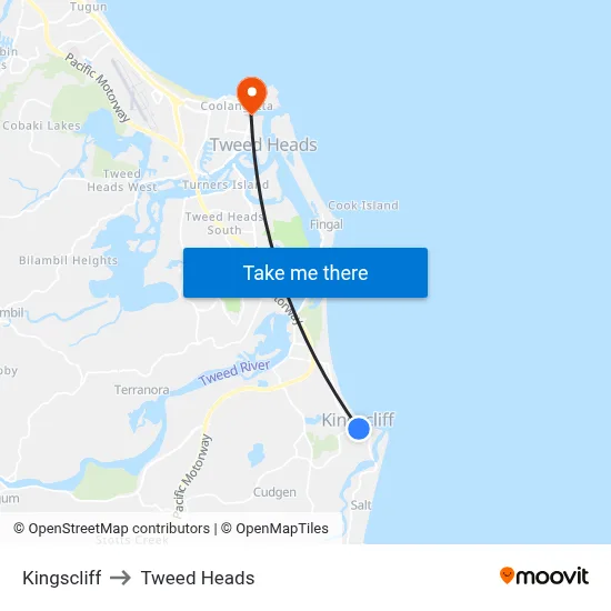 Kingscliff to Tweed Heads map
