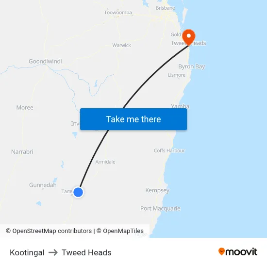 Kootingal to Tweed Heads map