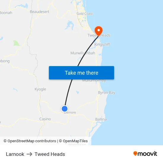 Larnook to Tweed Heads map