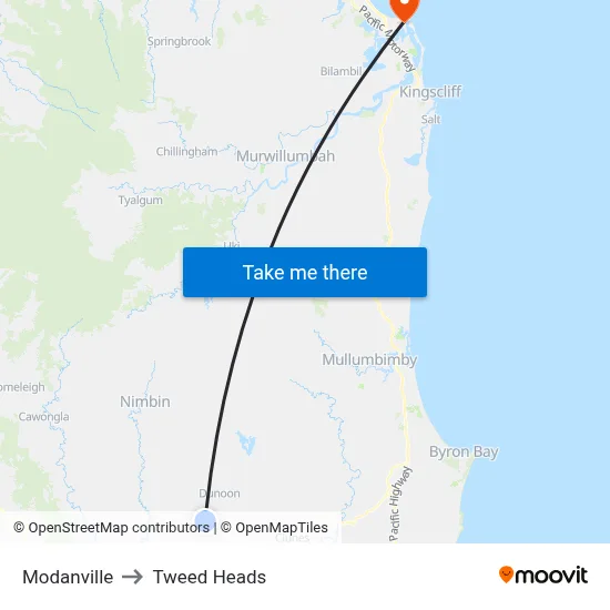 Modanville to Tweed Heads map