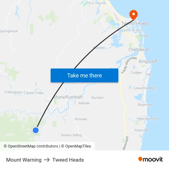 Mount Warning to Tweed Heads map