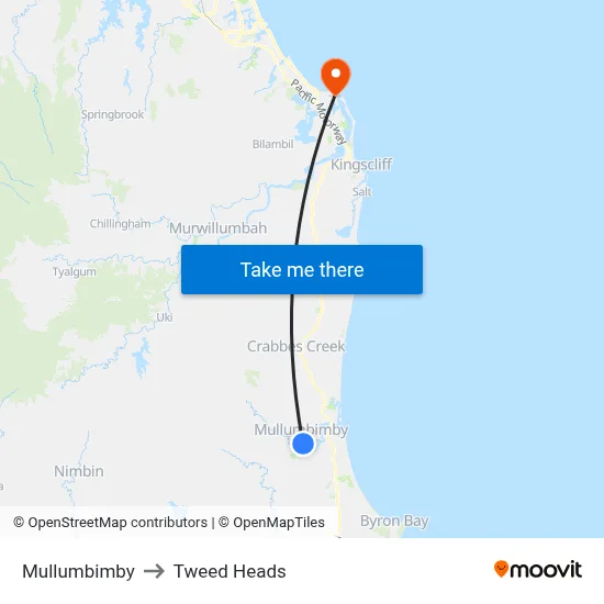 Mullumbimby to Tweed Heads map