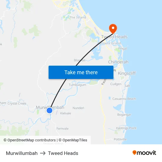 Murwillumbah to Tweed Heads map