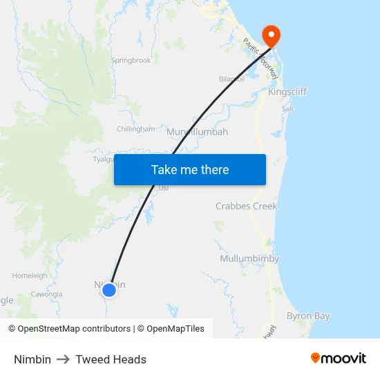 Nimbin to Tweed Heads map
