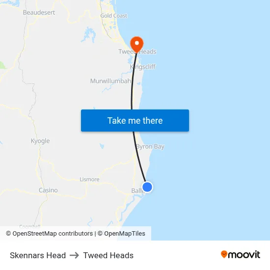 Skennars Head to Tweed Heads map