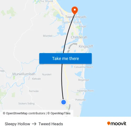 Sleepy Hollow to Tweed Heads map