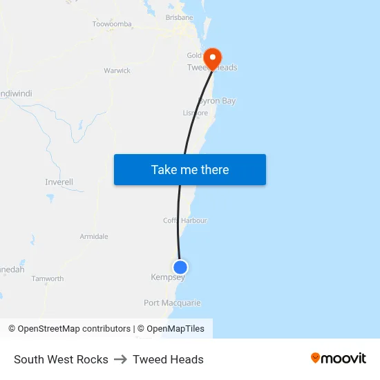 South West Rocks to Tweed Heads map