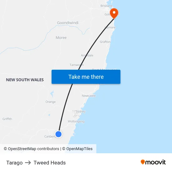 Tarago to Tweed Heads map