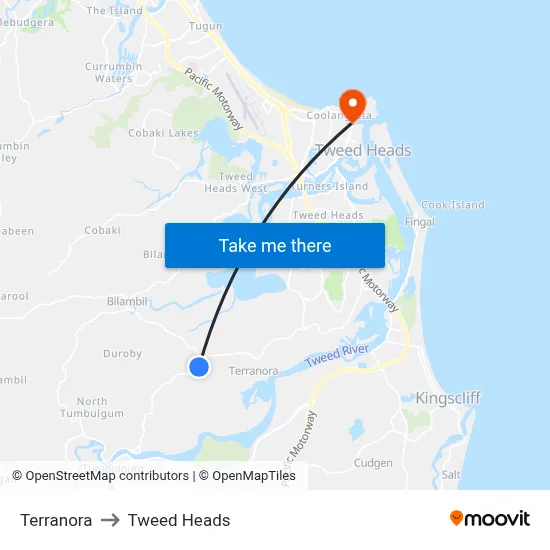 Terranora to Tweed Heads map