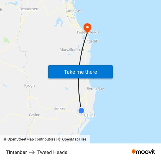 Tintenbar to Tweed Heads map