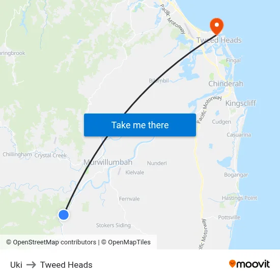 Uki to Tweed Heads map