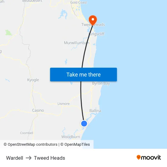 Wardell to Tweed Heads map