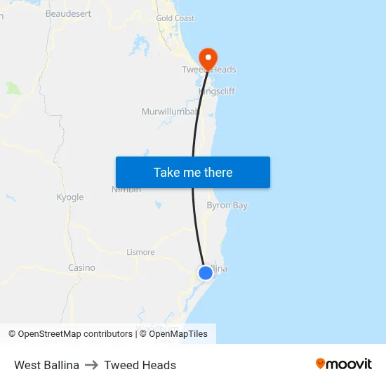 West Ballina to Tweed Heads map