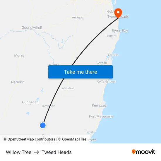 Willow Tree to Tweed Heads map