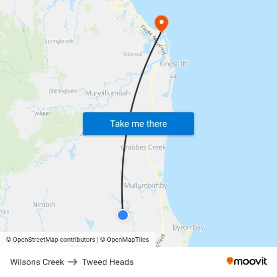 Wilsons Creek to Tweed Heads map
