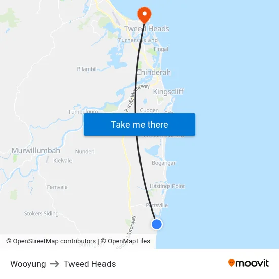 Wooyung to Tweed Heads map