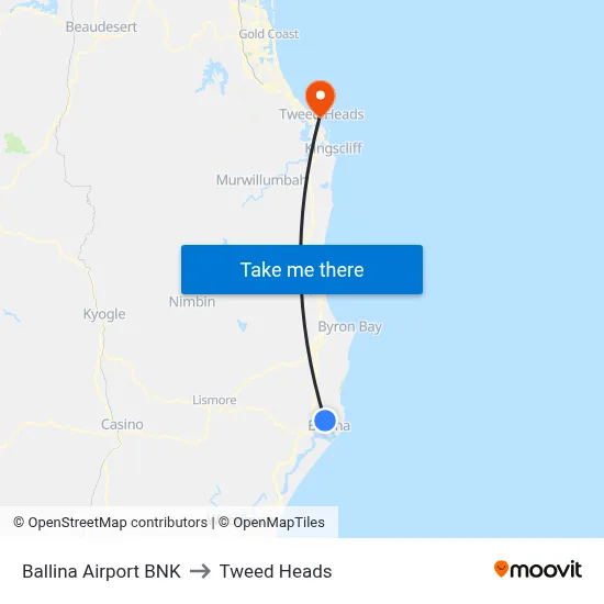 Ballina Airport BNK to Tweed Heads map