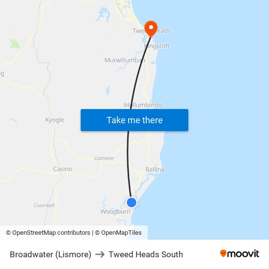 Broadwater (Lismore) to Tweed Heads South map