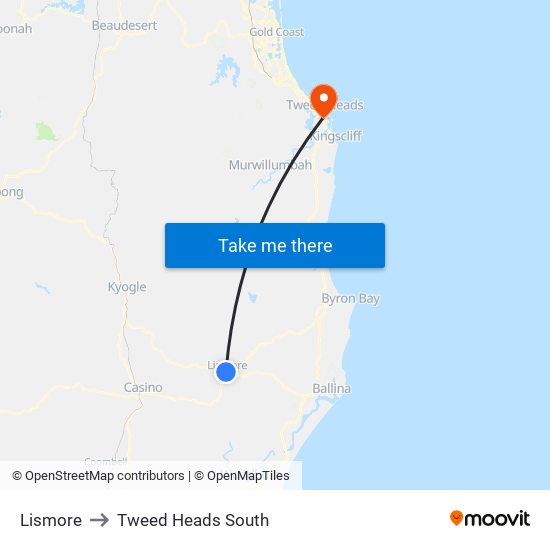 Lismore to Tweed Heads South map