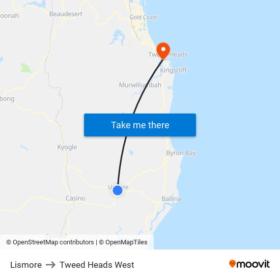 Lismore to Tweed Heads West map