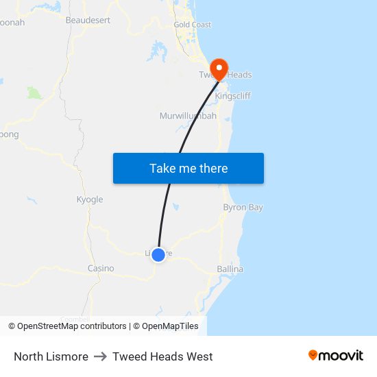 North Lismore to Tweed Heads West map