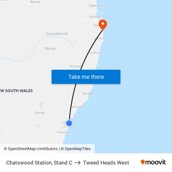 Chatswood Station, Stand C to Tweed Heads West map