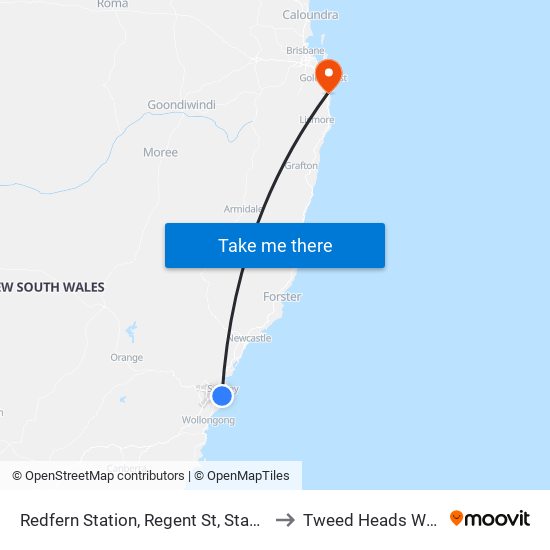 Redfern Station, Regent St, Stand C to Tweed Heads West map