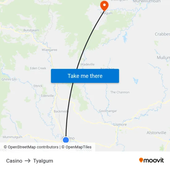 Casino to Tyalgum map