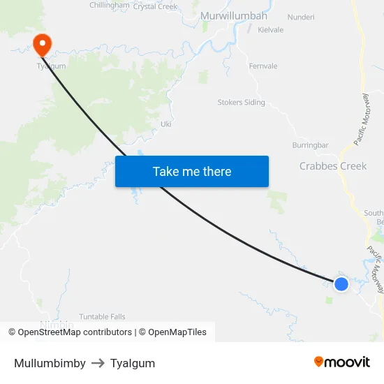 Mullumbimby to Tyalgum map