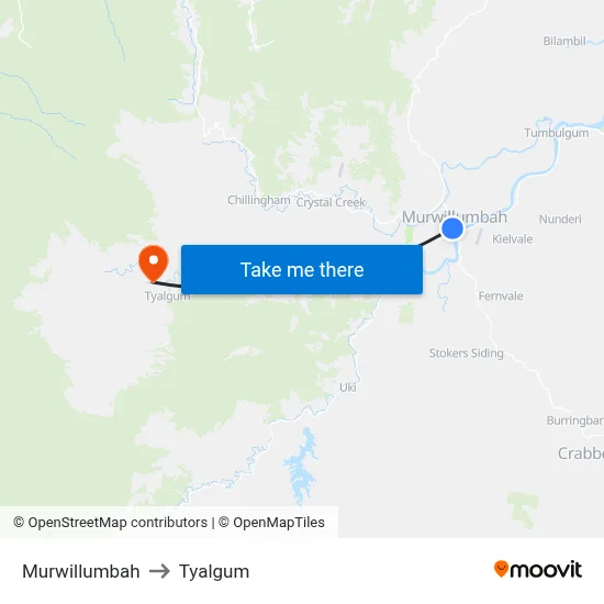 Murwillumbah to Tyalgum map