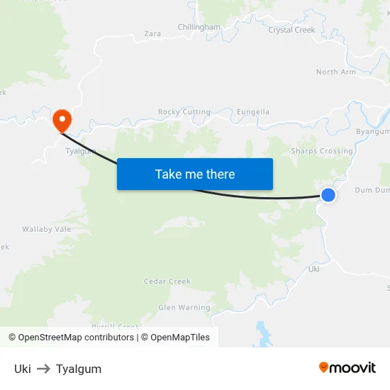 Uki to Tyalgum map