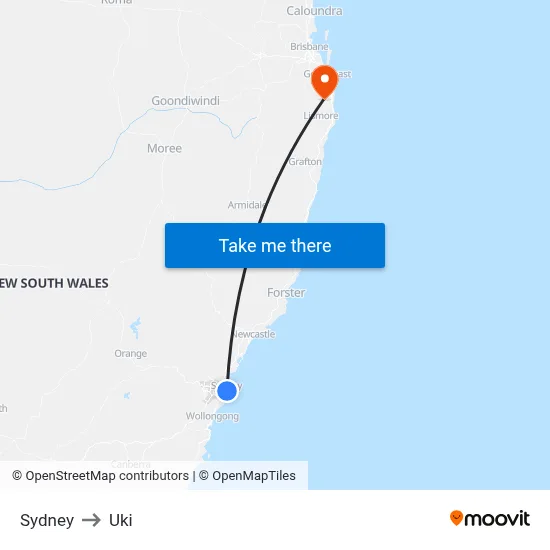 Sydney to Uki map