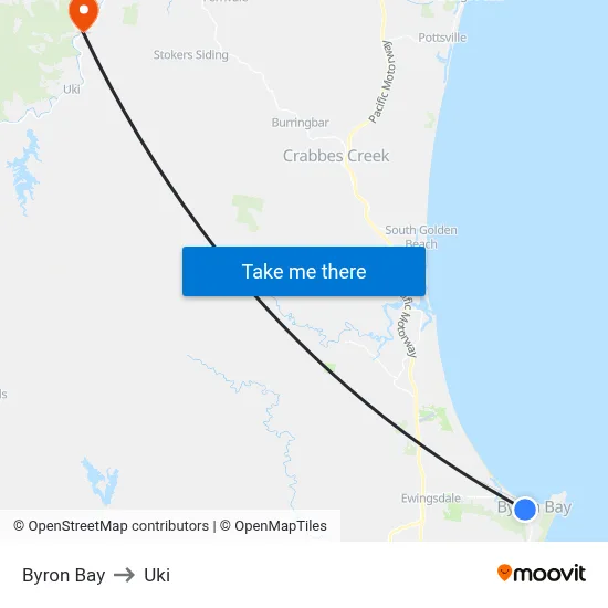 Byron Bay to Uki map