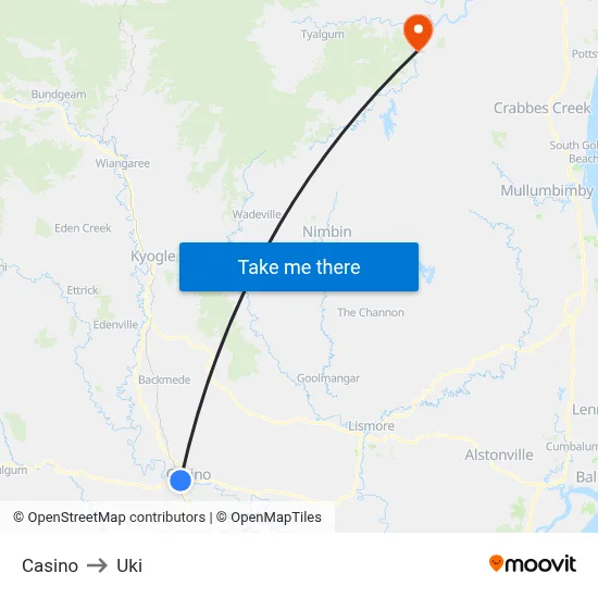 Casino to Uki map