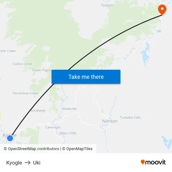 Kyogle to Uki map