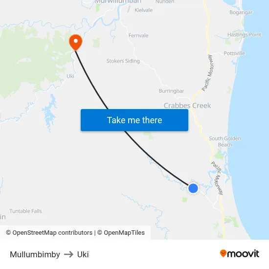 Mullumbimby to Uki map