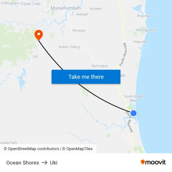 Ocean Shores to Uki map