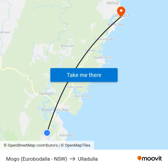Mogo (Eurobodalla - NSW) to Ulladulla map