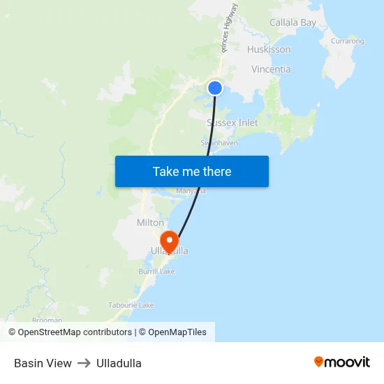 Basin View to Ulladulla map