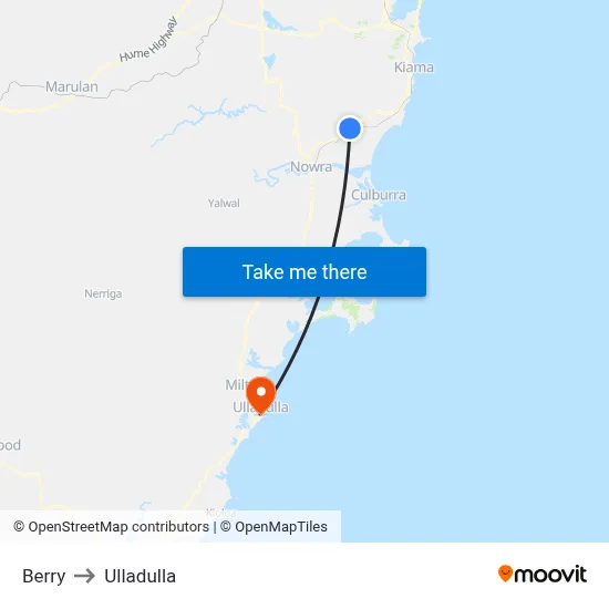 Berry to Ulladulla map