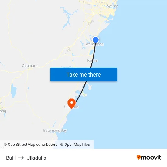 Bulli to Ulladulla map