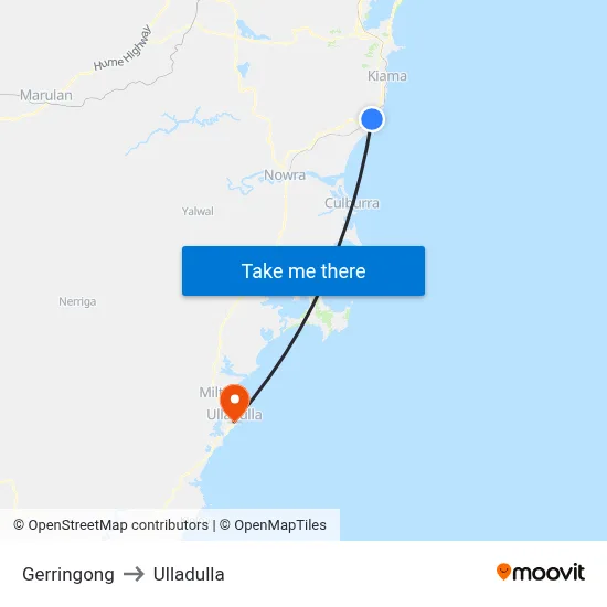 Gerringong to Ulladulla map