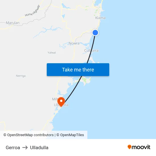 Gerroa to Ulladulla map